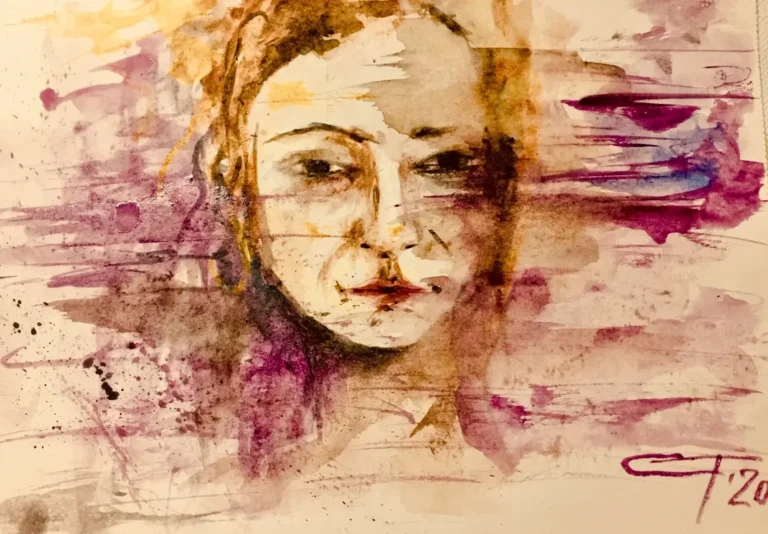 Chip de femeie în tușe de sepia și violet